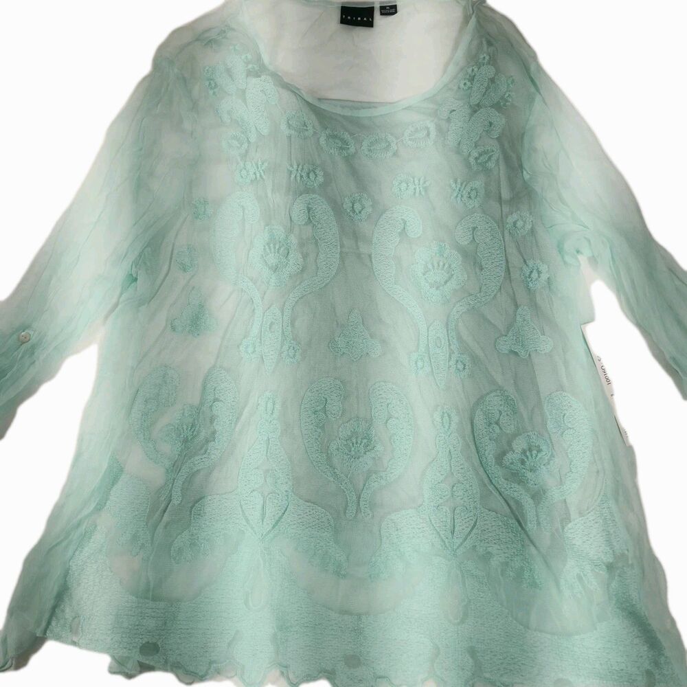 Tribal Brand Womens  Seafoam Embroidered Bikini Cover Up Size Large